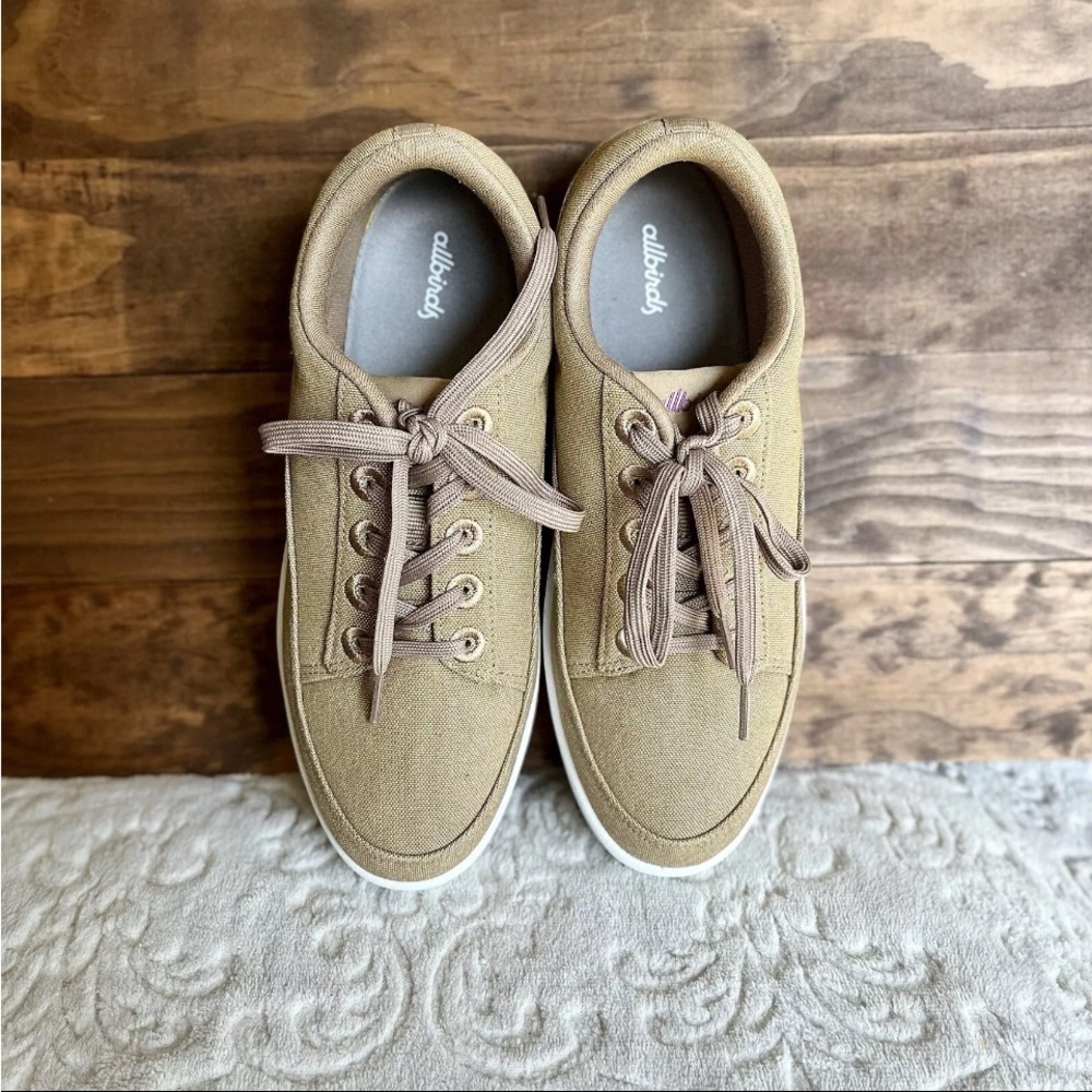 Allbirds Pacers Shoes Women Sz 10 Natural Tan Lace Up Canvas Casual Sneakers EUC